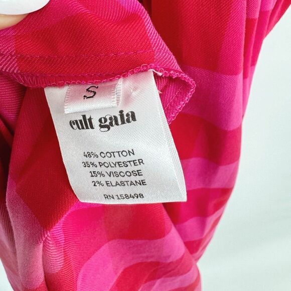 CULT GAIA Keegan Cutout Checked Twill Midi Shirt Dress In Ghermez Rose S - Picture 10 of 11